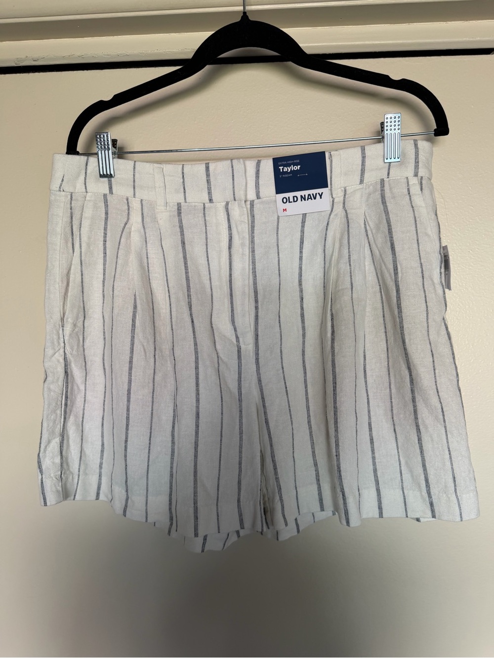 Old Navy White Shorts with Navy Pinstripes